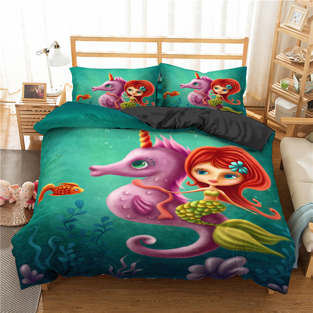 3D Cartoon Mermaid Bedding Set For Unicorn Unicorn Luxury Duvet Cover Set Pillowcase Bed