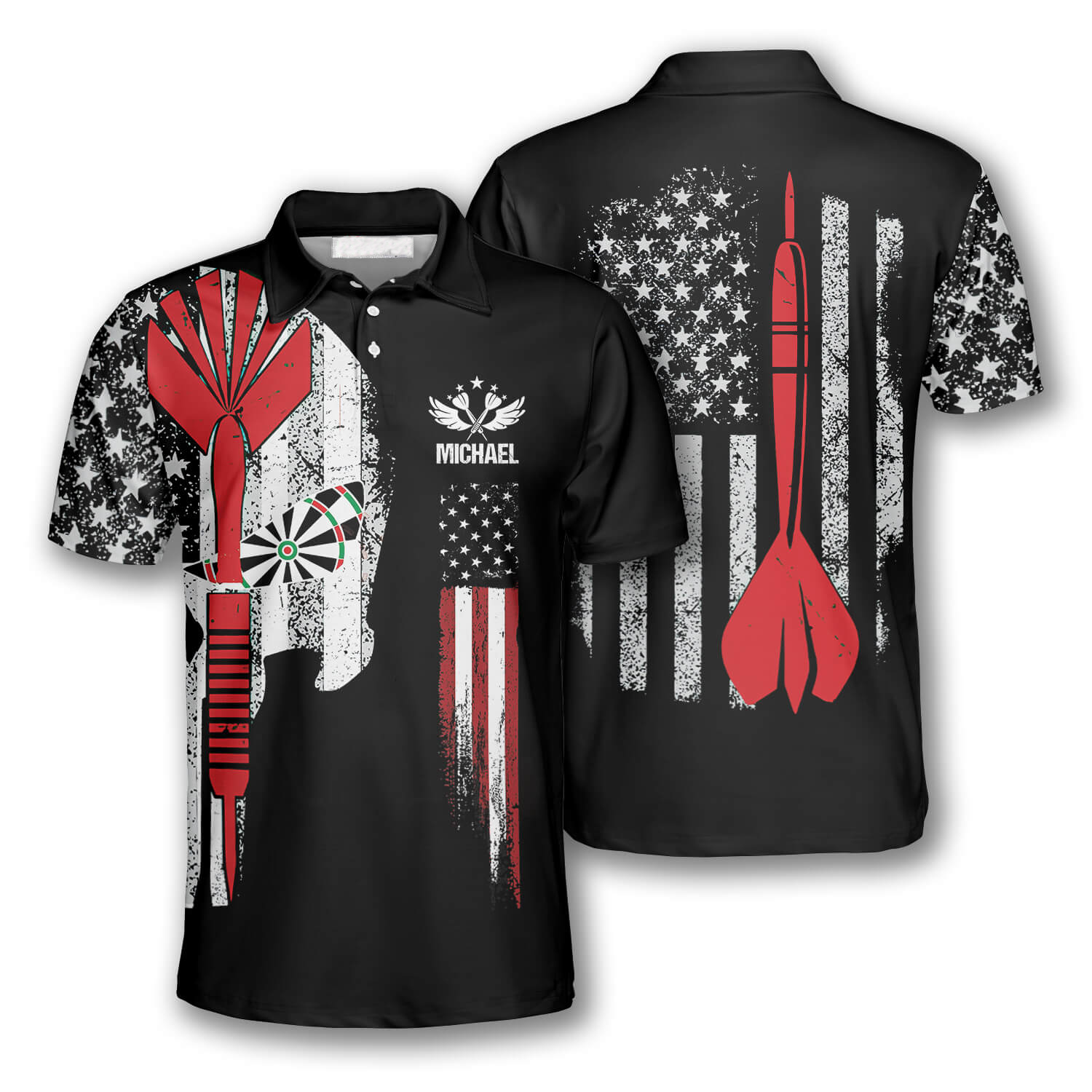 3D All Over Print Darts American Flag Skull Custom Darts Shirts For Men