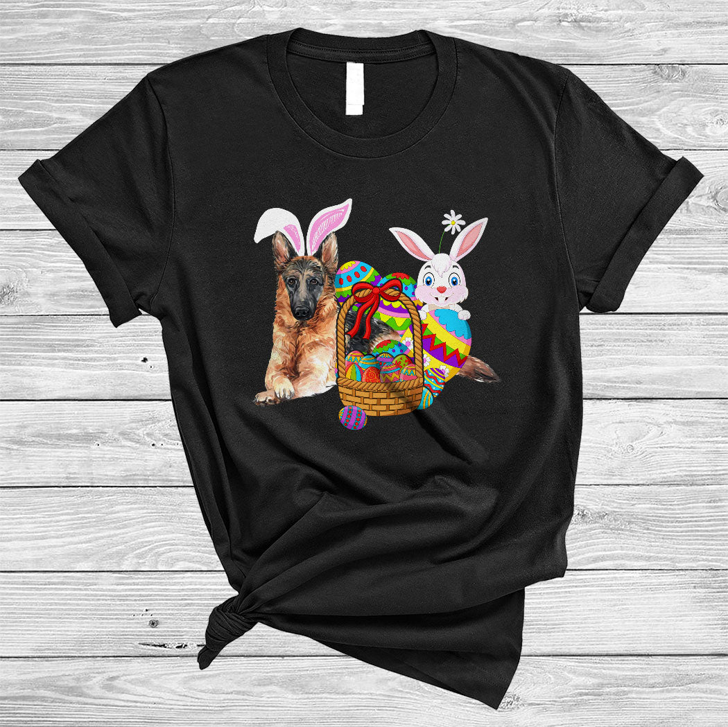 Bunny German Shepherd With Easter Egg Basket Cute Happy Easter Day Bunny Dog Lover Gifts T-Shirt