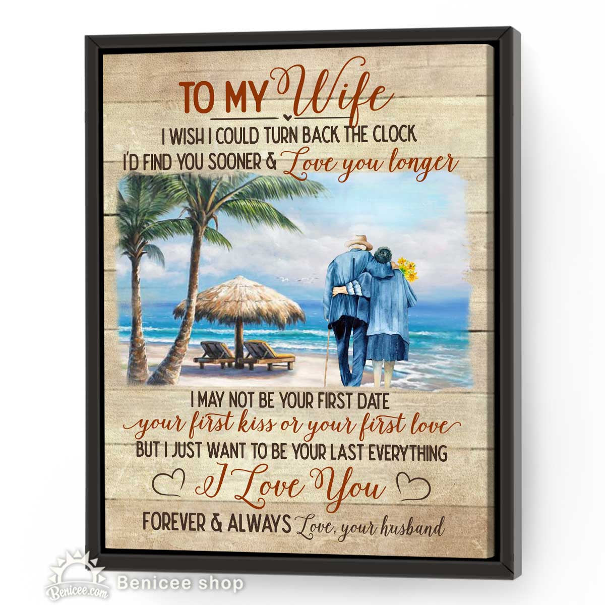 Beach House Gift For Wife Framed Wall Art Canvas To My Wife Walking On The Beach Gift For Family, Wall Art Decor, Canvas Print, Home Decor