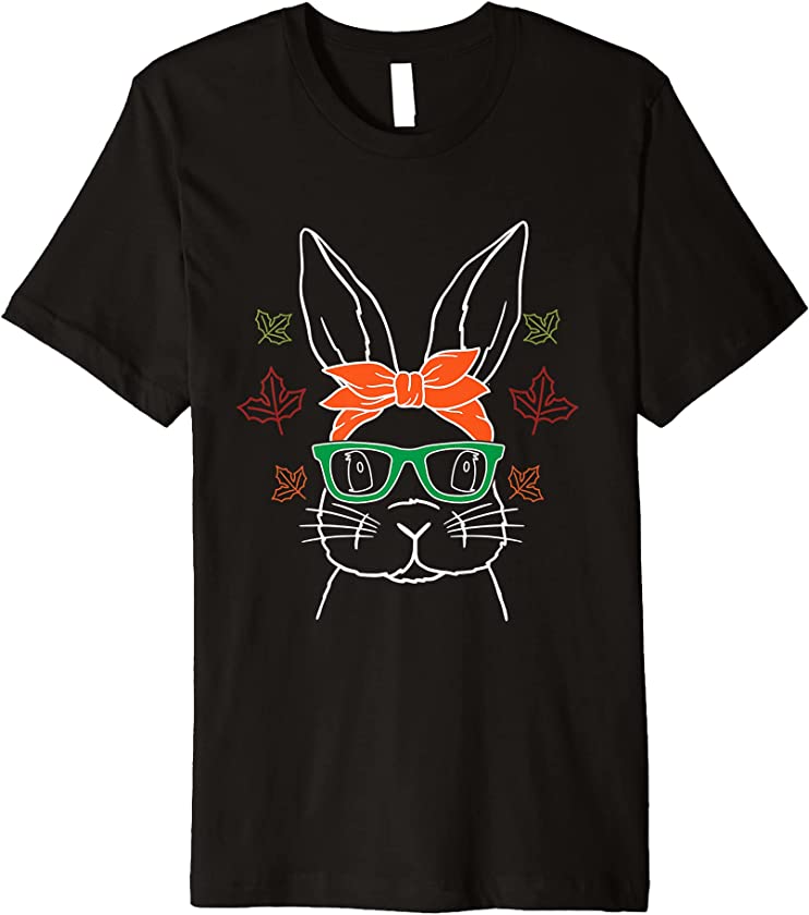 Bunny Glasses Thanksgiving Day Cute Hipster Rabbit Fall Premium T-Shirt