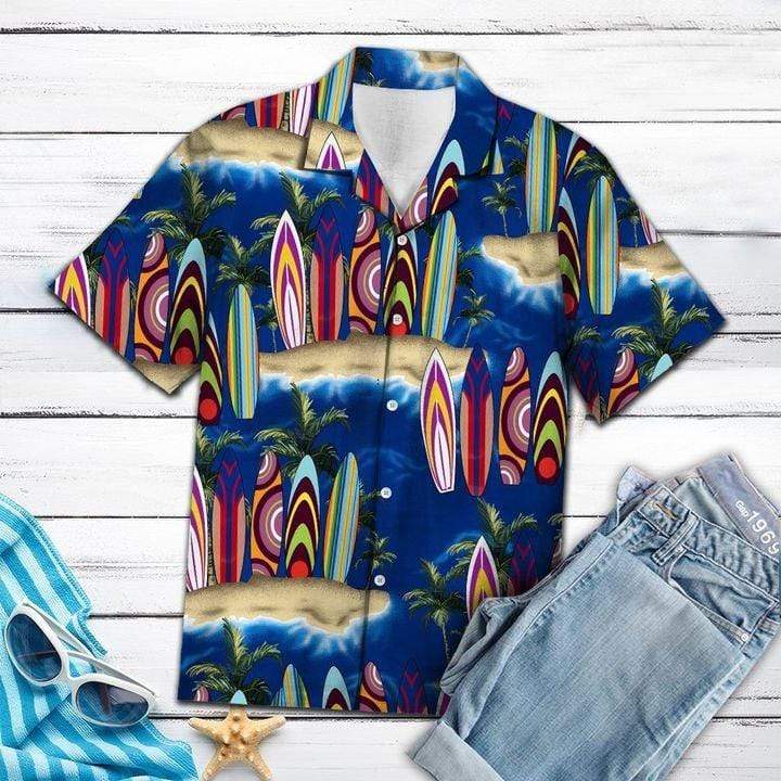 Summer Surfboard Palm Tree Hawaiian Aloha Shirts #Dh