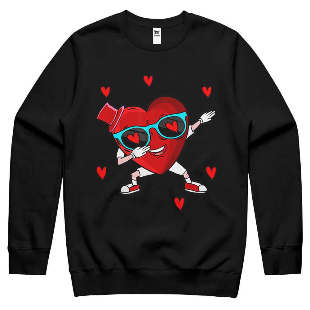 Dabbing Heart Valentines Day Kids Matching Boys Valentines Crewneck Sweatshirt