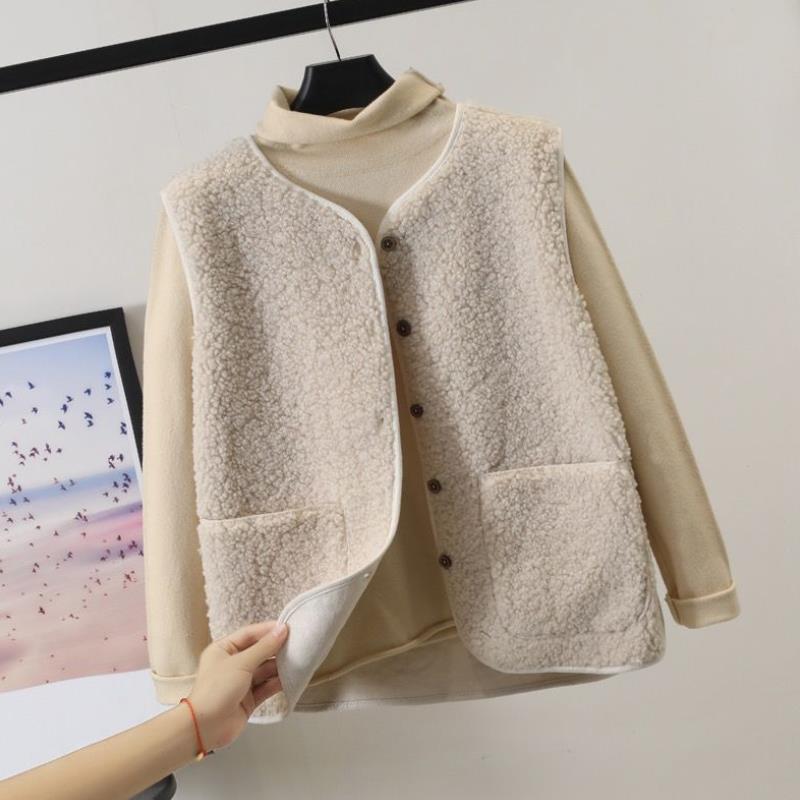 Vests 2022 Autumn Winter Women’s Waistcoat Imitation Lamb Wool Warm Vests Casual Sleeveless Single Breasted Ladies Plush Outwear alx