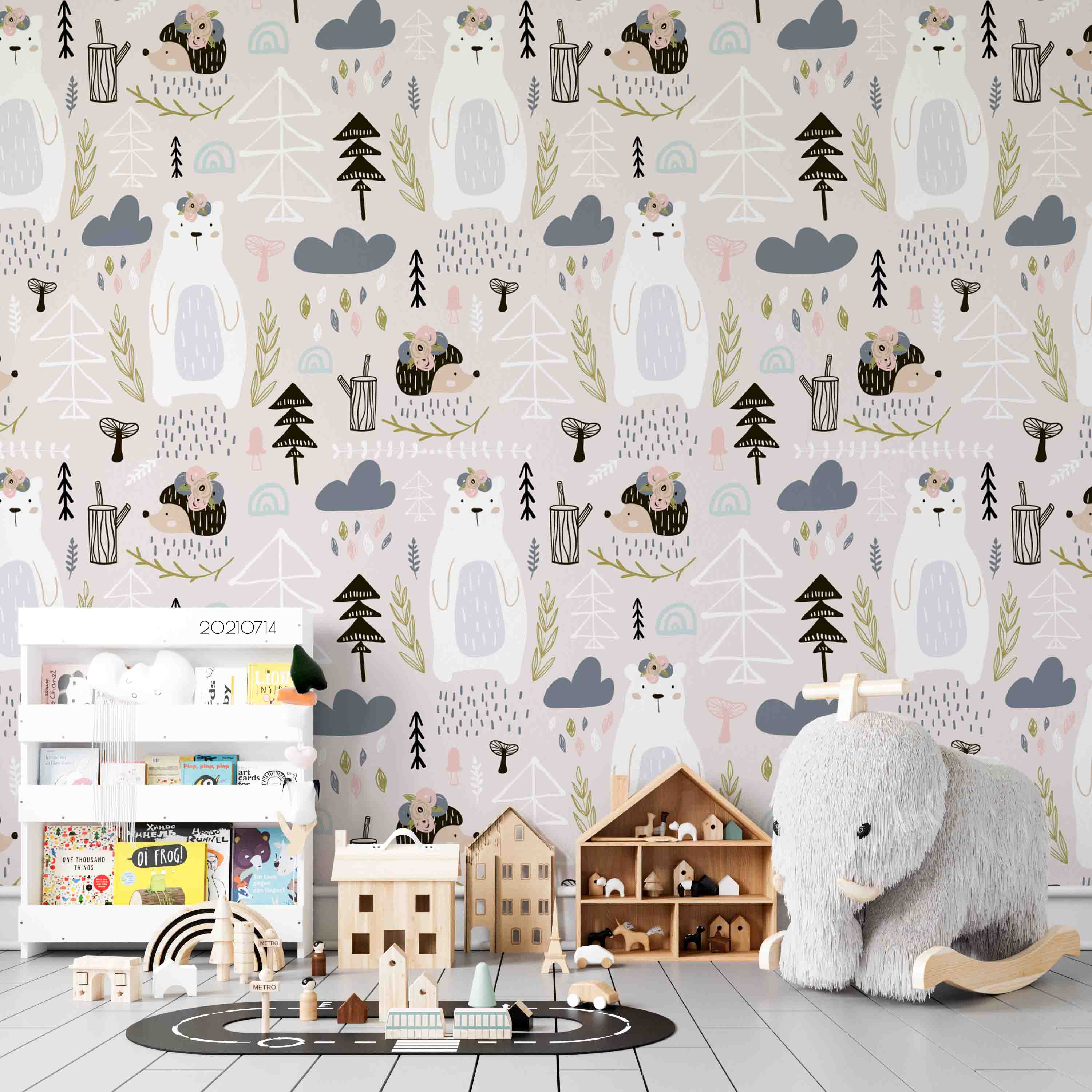 3D Hand Drawn Forest Animal Polar Bear Hedgehog Wall Mural Wallpaper Lqh 189