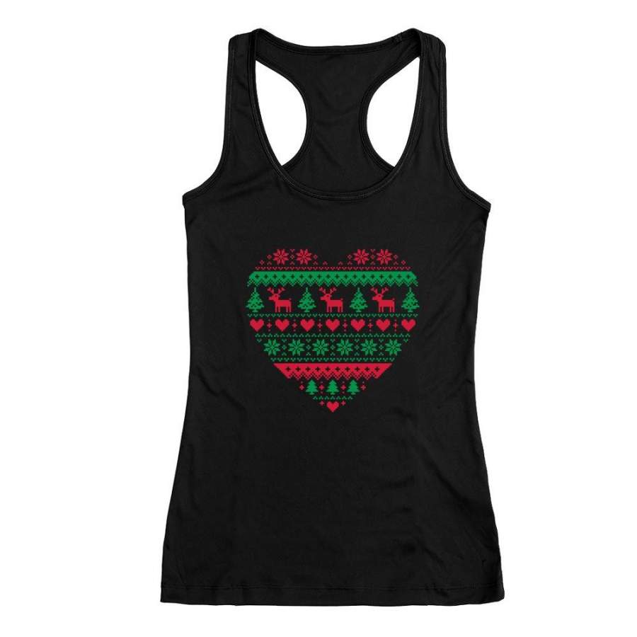 Xmas Party – Heart Shaped Ugly Christmas Sweater Racerback Tank Top