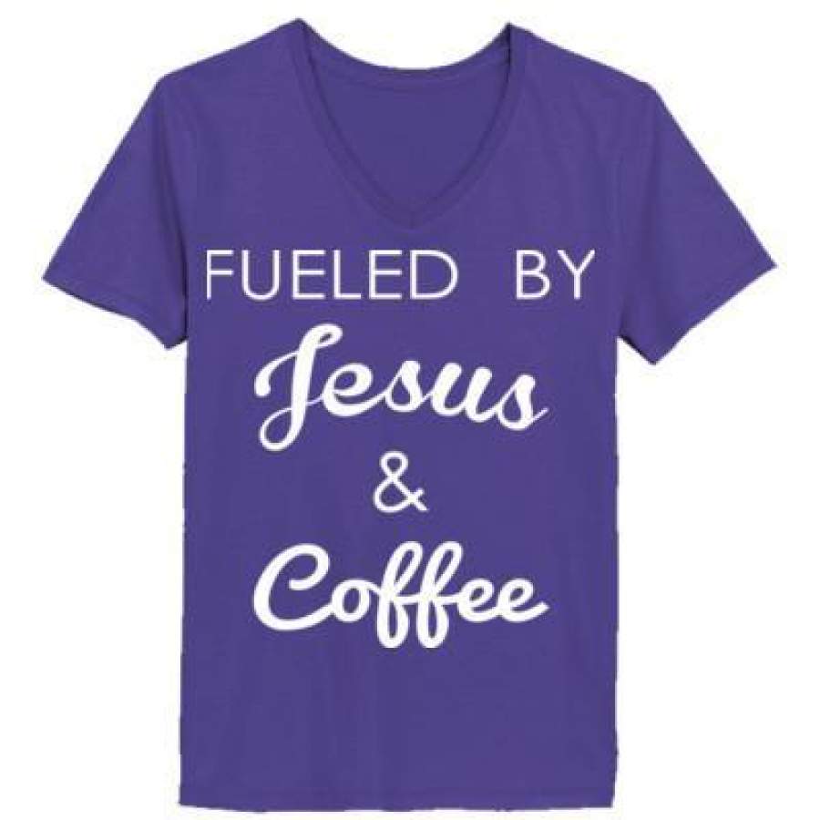 AGR Fueled By Jesus And Coffee – Ladies’ V-Neck T-Shirt