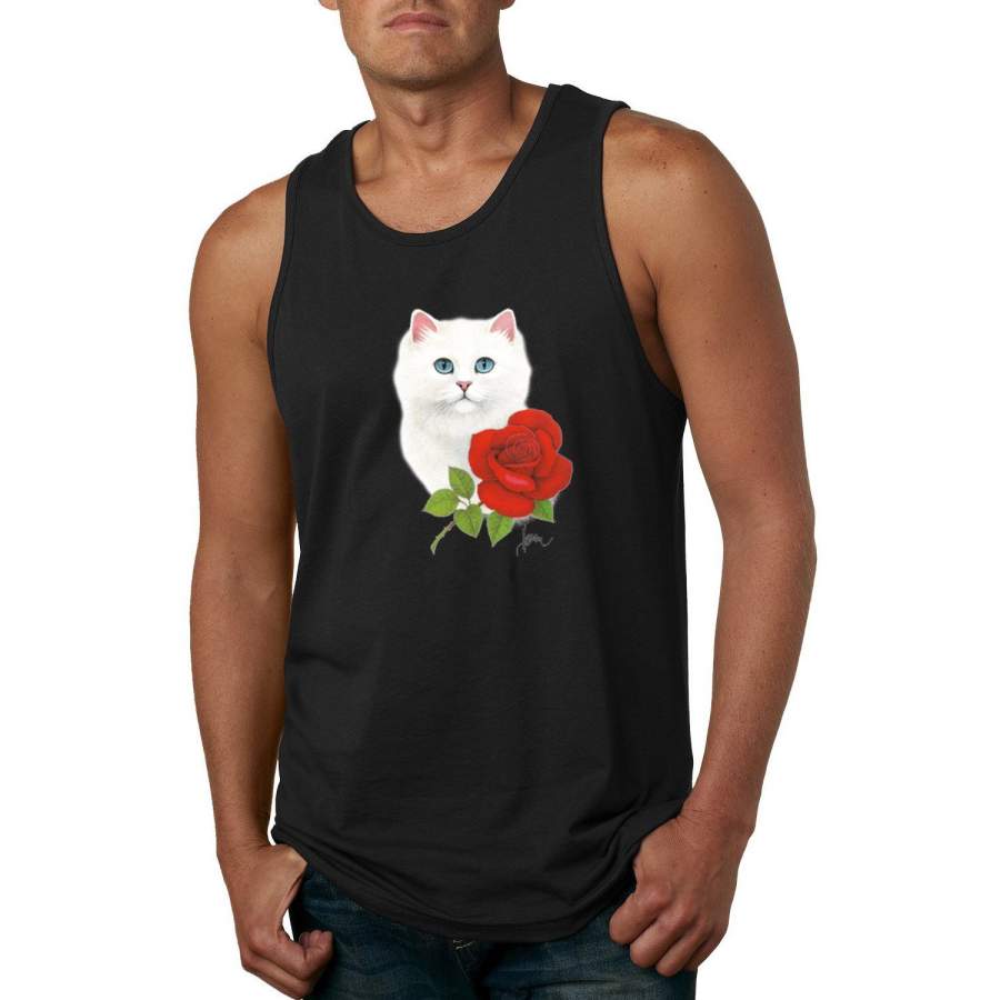 Cat and Red Rose Animal Lover Graphic Tank Top