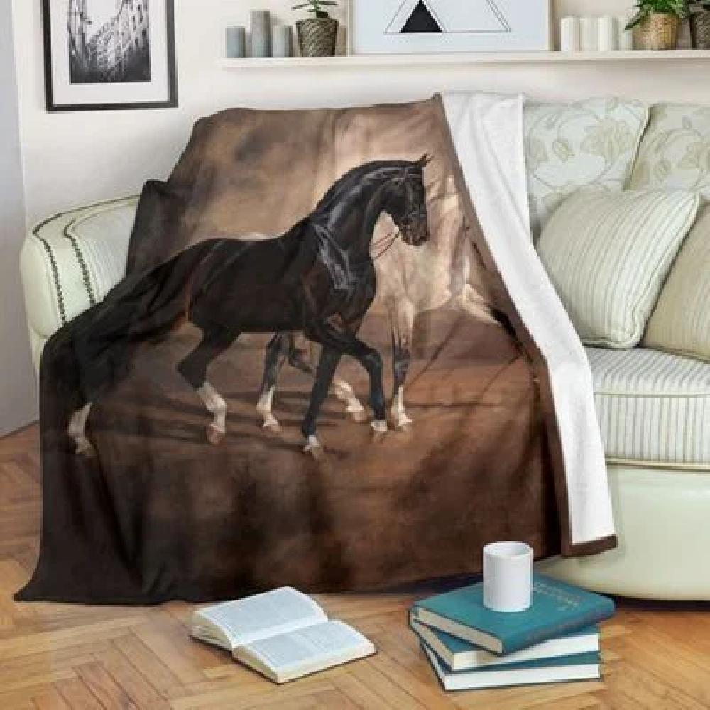 Animal Horse Black Special Gift Fleece Blanket Family Gift Home Decor Bedding Couch Sofa Soft And Comfy Cozy