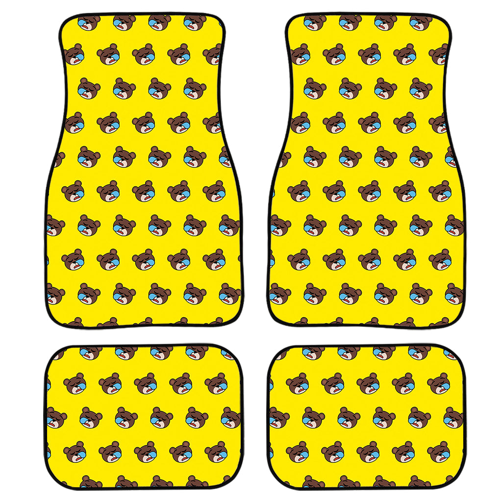 Sleeping Bear Emoji Pattern Print Front And Back Car Floor Mats, Front Car Mat