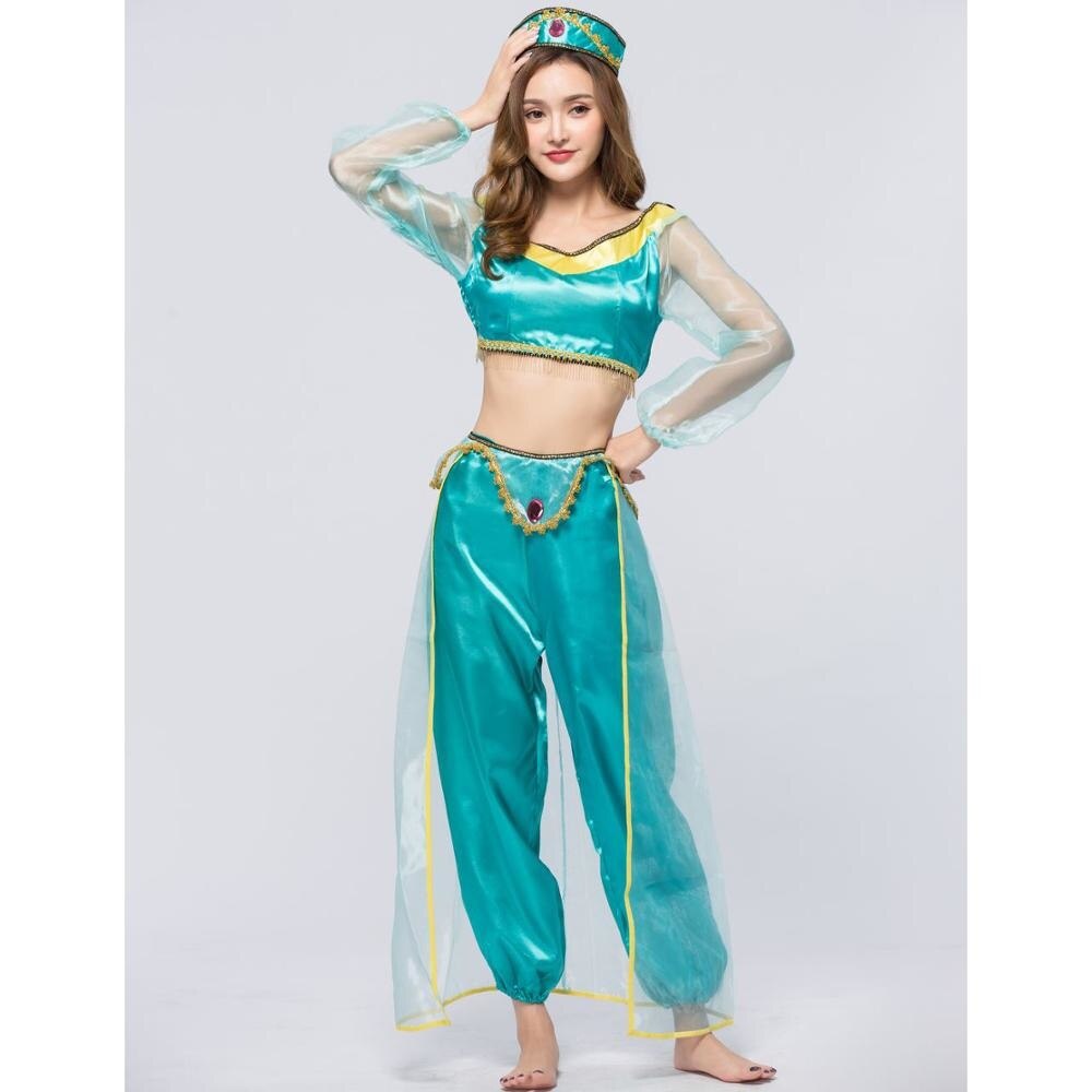 Adult Carnival Clothing Girls Aladdin Jasmine Princess Costume Adult Belly Dancer Cosplay Top Pants Halloween Party Suit Dress alx