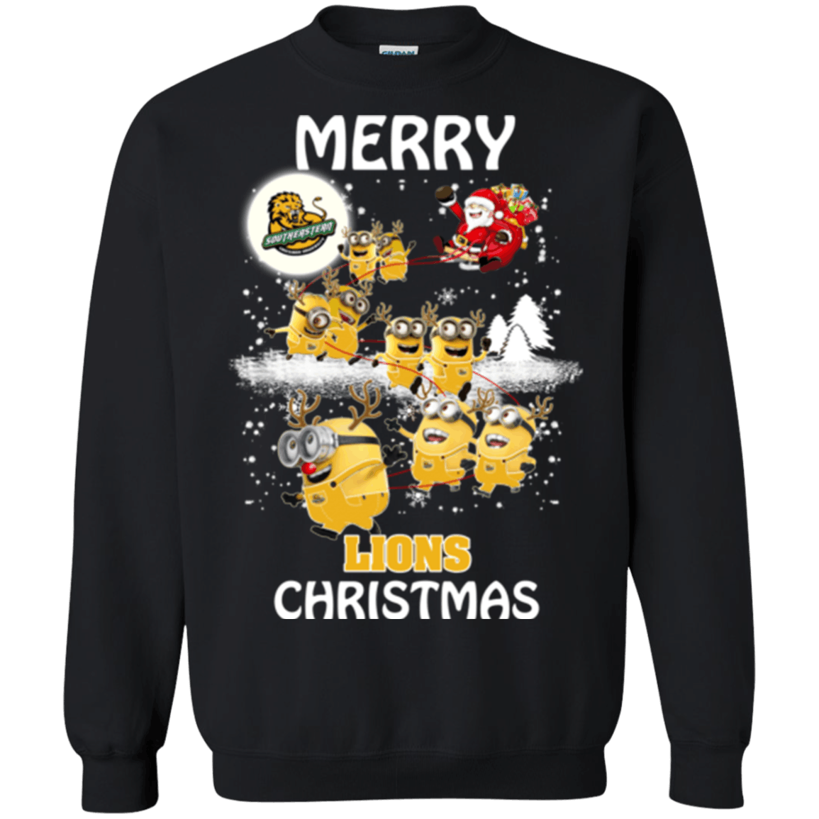 Blithesome Southeastern Louisiana Lions Minion Ugly Christmas Sweater 2023S Santa Claus With Sleigh Sweatshirts