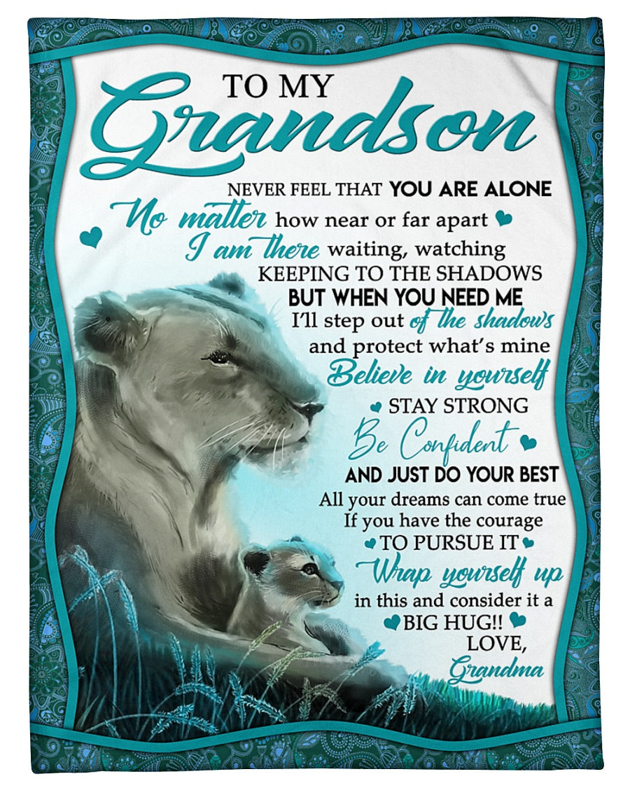 To My Grandson, Believe In Yourself, Be Confident, Do Your Best, Lion, Gift For Grandson, Fleece Blanket