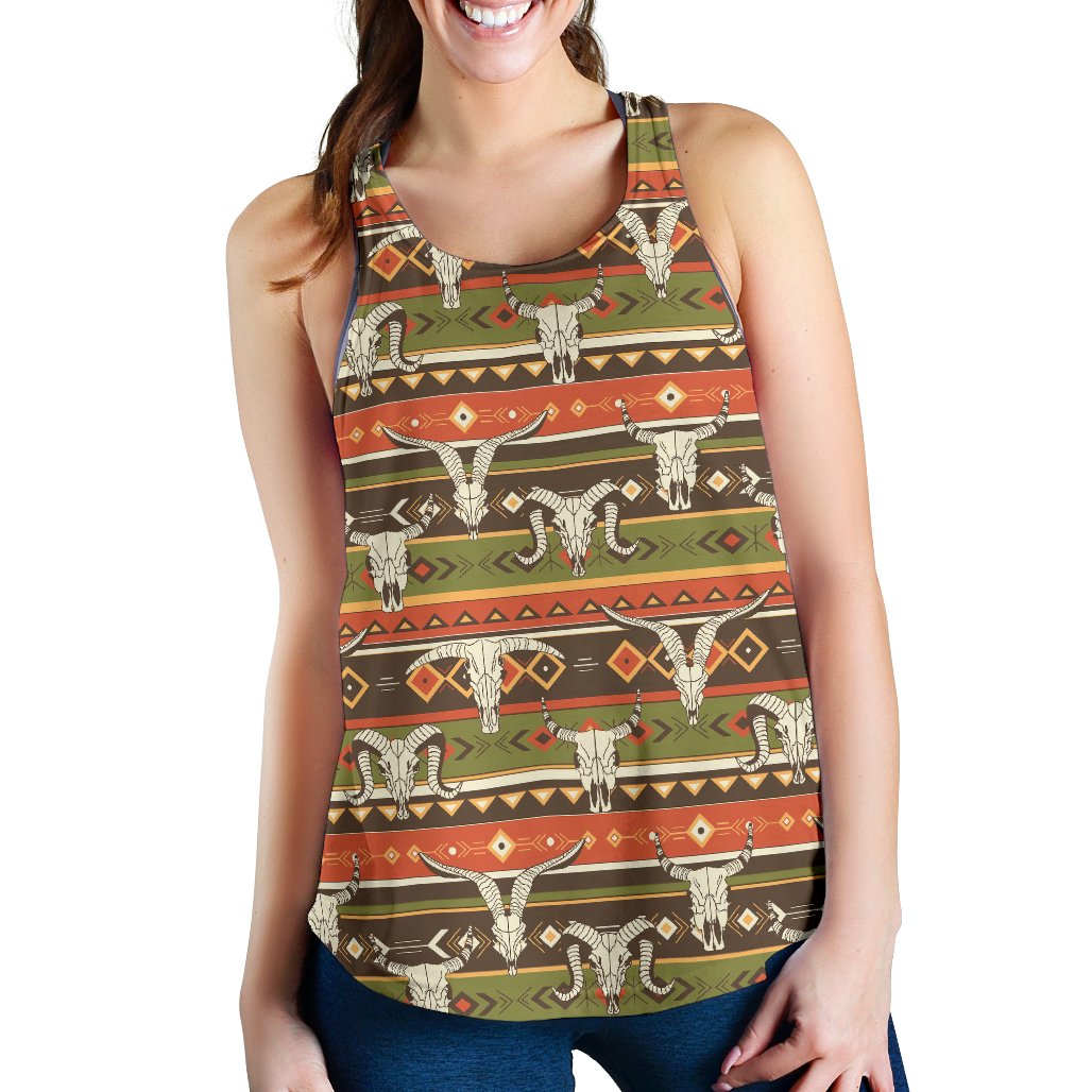 American Indian Skull Animal Women Tank Top