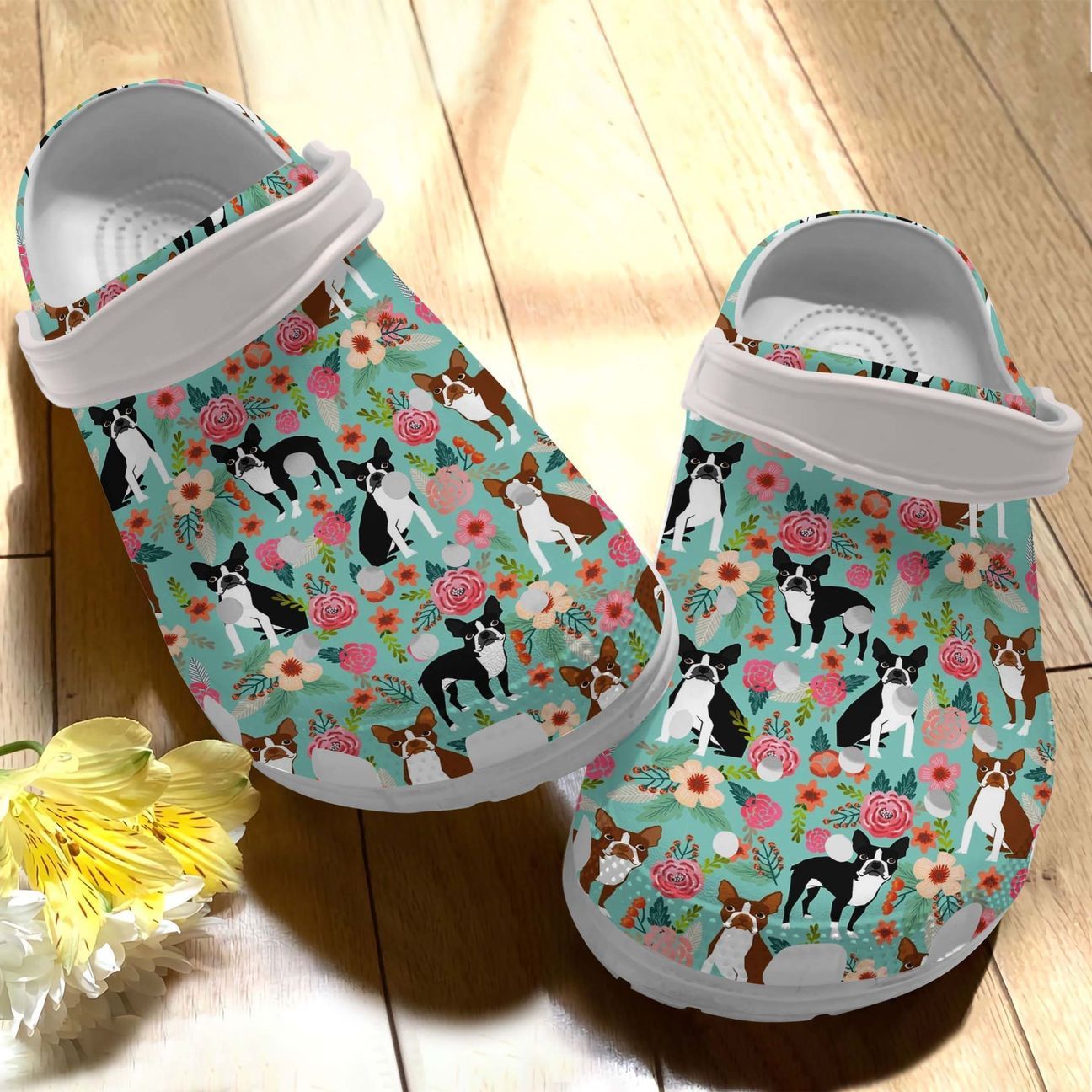 Dog Personalized Clog, Custom Name, Text Floral Boston Terrier, Fashion Style For Women, Men, Kid, Print 3D