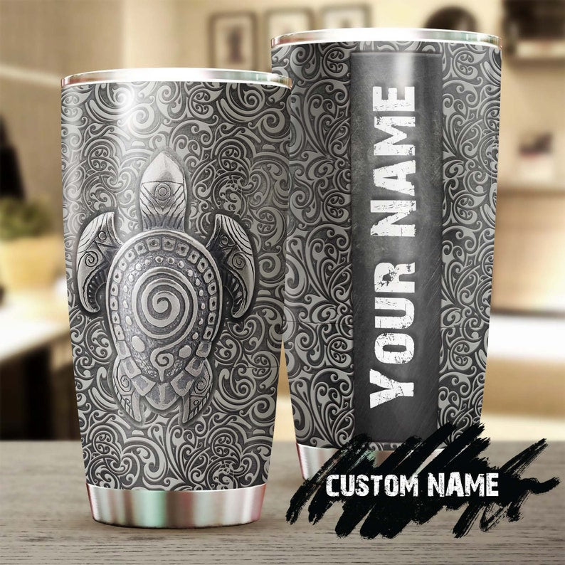 Sea Turtle Maori Metal Style Personalized Tumbler-Unique Tumbler-Birthday Christmas Gift For Turtle Lover