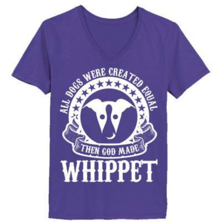 AGR All Dogs Were Created Equal God Made Whippet – Ladies’ V-Neck T-Shirt