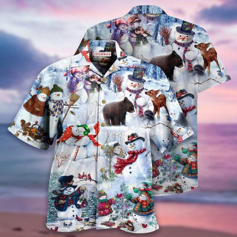 Cute Snowman Merry Christmas Hawaii Aloha Shirts Ha36618