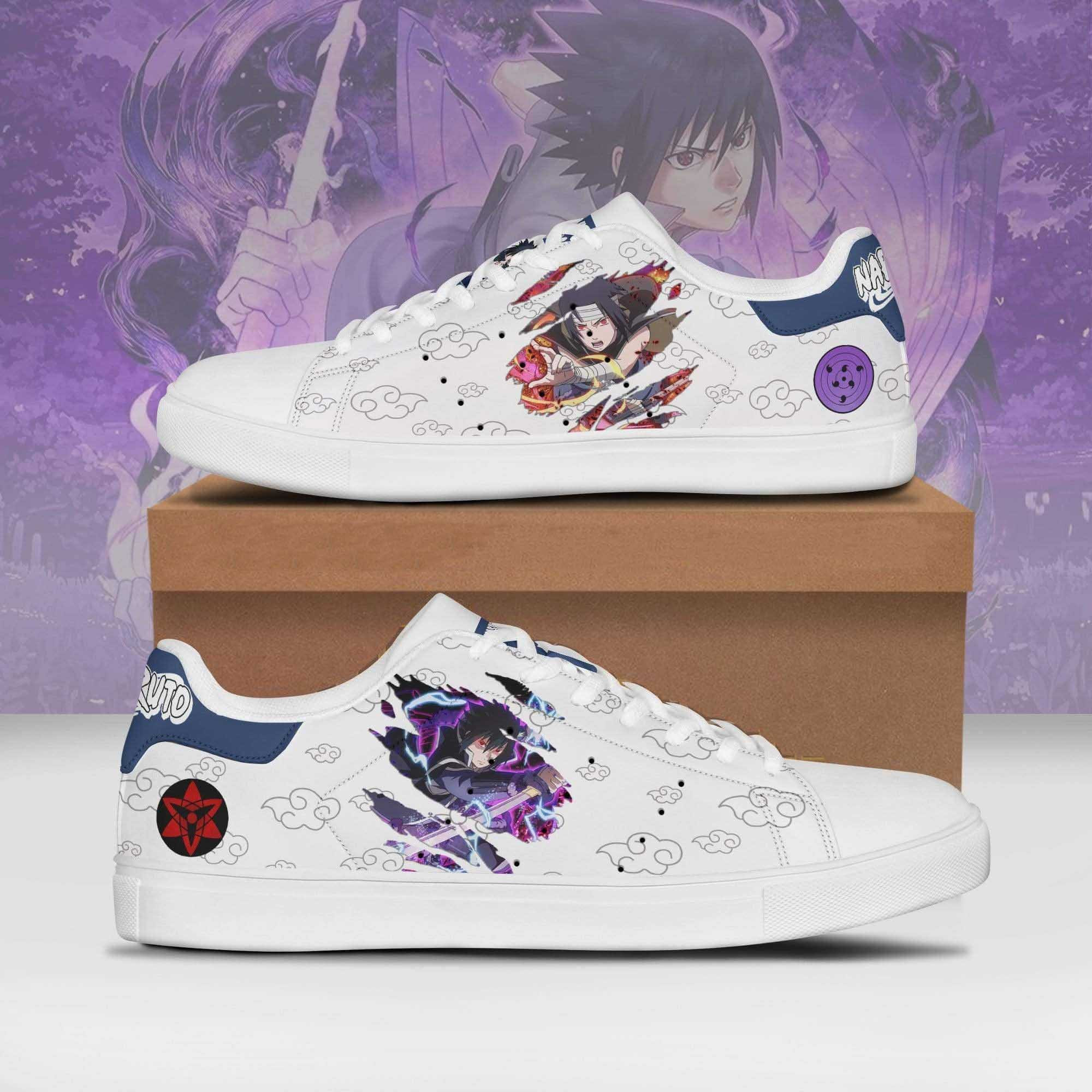 Sasuke Uchiha Akatsuki Naruto Anime Christmas Gift For Fan Low Top Leather Skate Shoes Sneakers For Man And Women