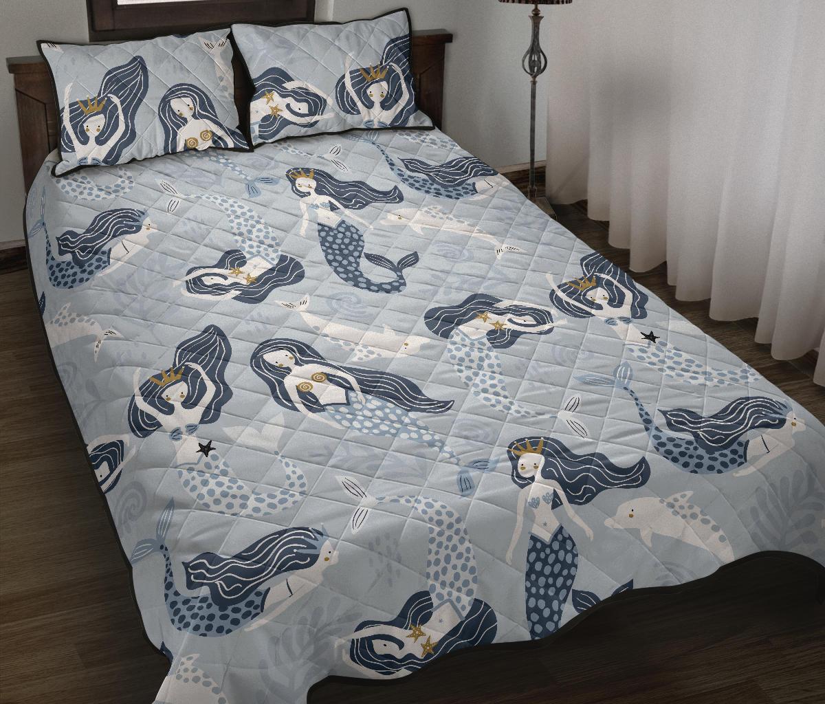 Mermaid Dolphin Pattern Quilt Bed Set