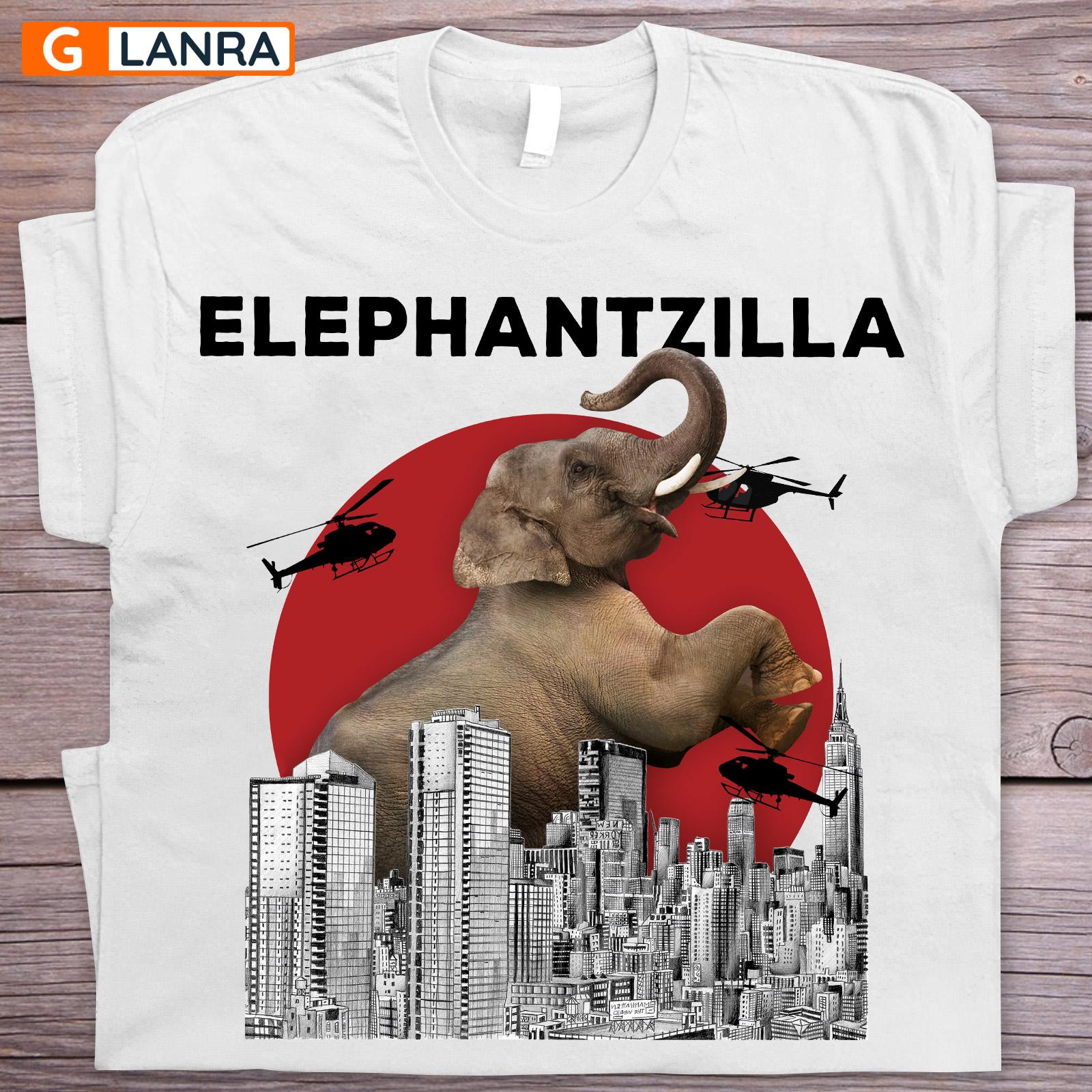 Elephantzilla Shirt, Elephant Shirt, Elephant Animal Shirt, Elephant With Skyscraper And Helicopter Shirt, T-Shirt, Tee