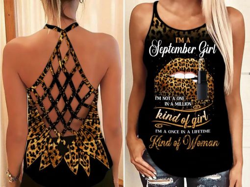 September Girl Leopard Pattern Personalized Moth Combo Criss-Cross Tank And Legging