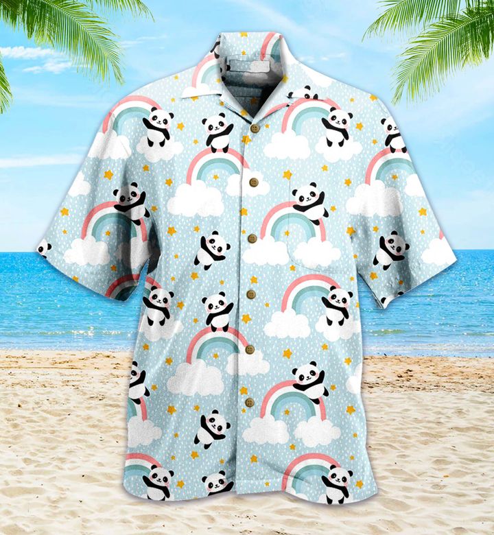 Panda In Sky Pattern Blue 3D Hawaiian Shirt