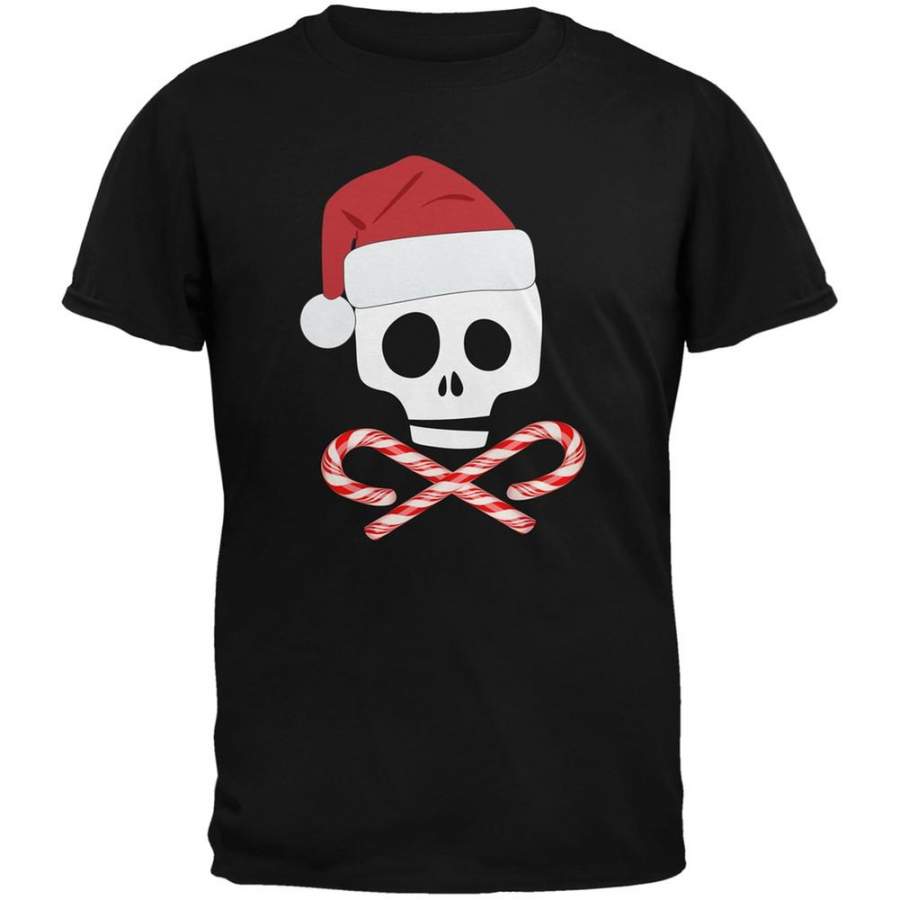 Skull And Cross Candy Canes Santa Black Youth T-Shirt