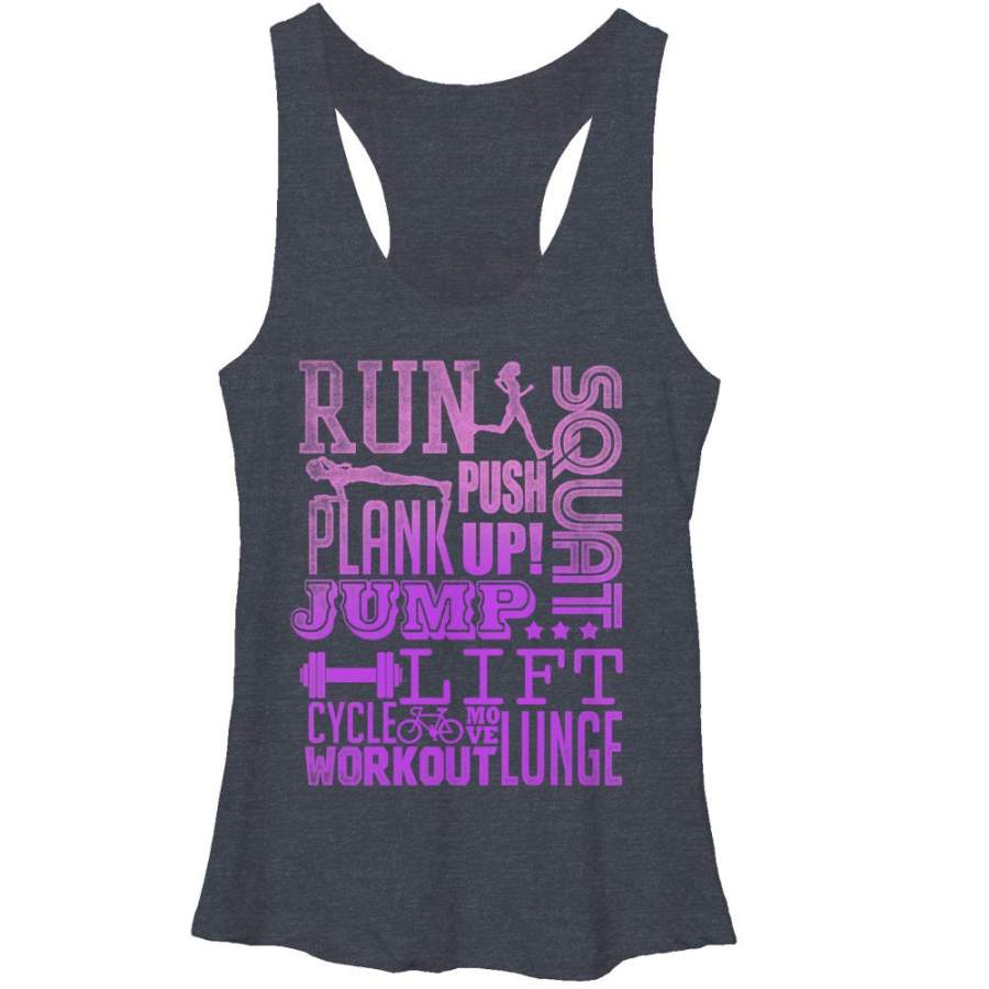 CHIN UP Women’s Run Squat Jump Workout  Racerback Tank Navy Blue Heather