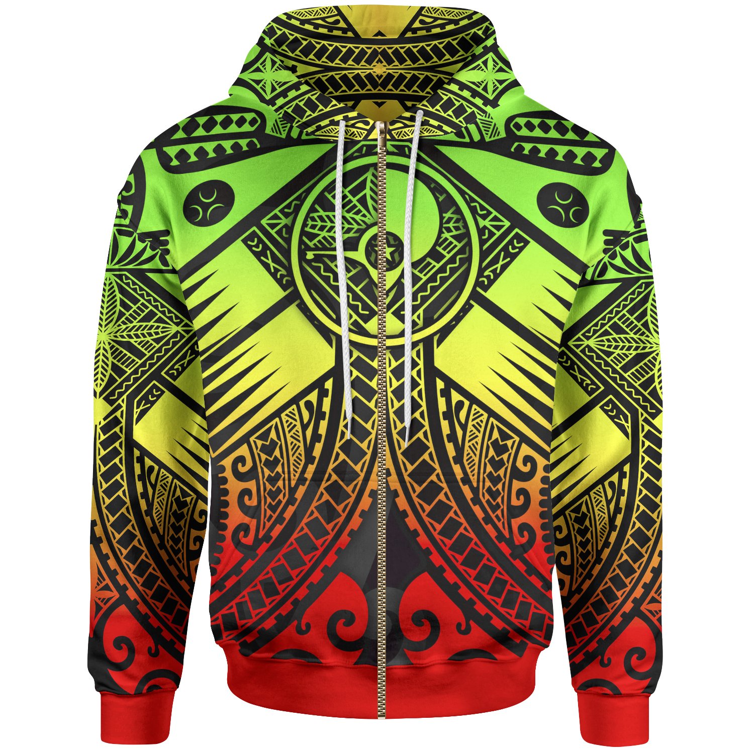 YAP Zip-Up Hoodie – Reggage Seal with Polynesian Tattoo – BN18