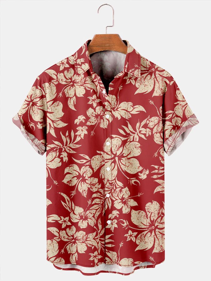 Holiday Style Hawaii Series Plant Flower Leaf Element Lapel Shirt Ha82715