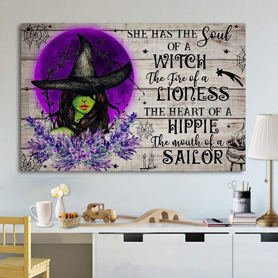 She has the soul of a witch Halloween wooden paper poster no frame/ wrapped canvas wall decor full size