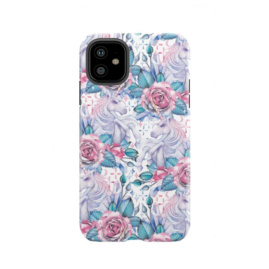 White Fairy Rose Unicorn Pattern Print Tough Phone Case