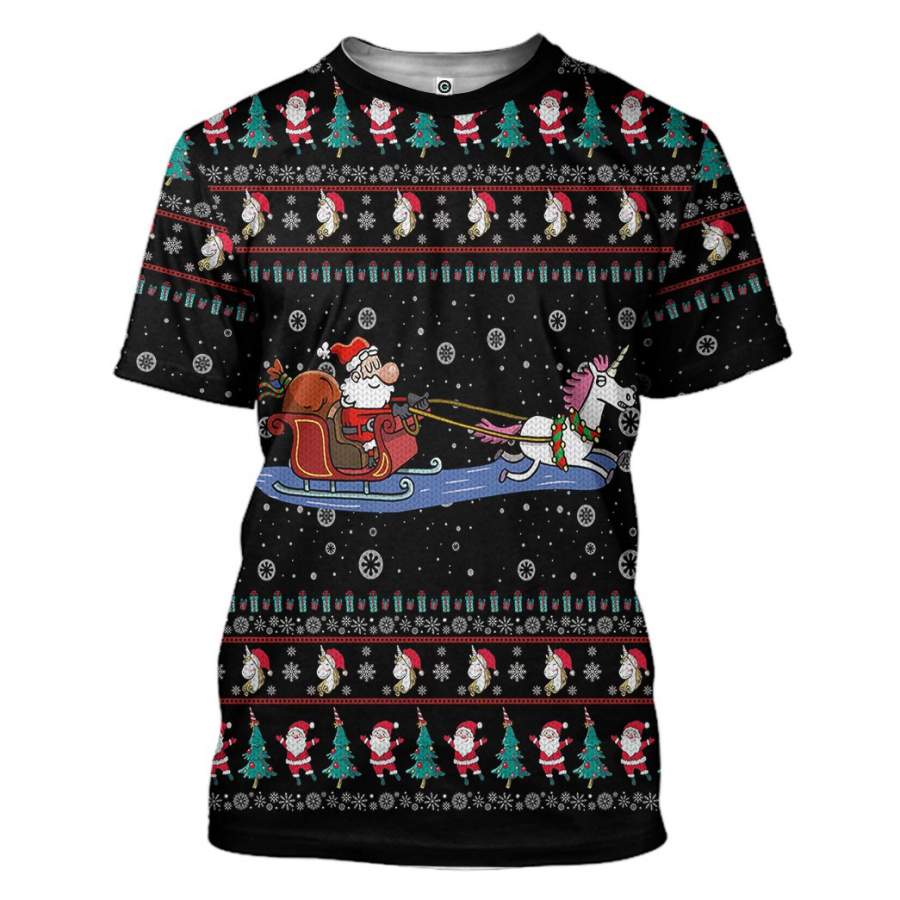 3D Unicorn Santa Ugly Christmas Sweater Custom Tshirt Apparel