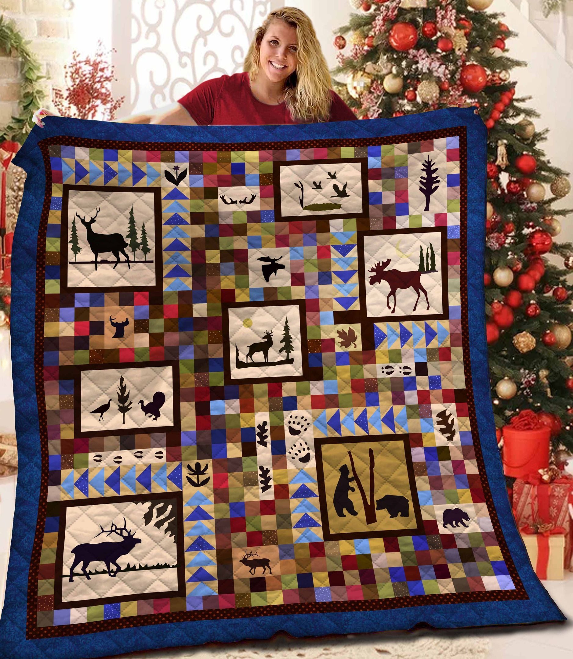 Silhouette Deer With Other Animals  Deer Color Shapes  Quilt Blanket