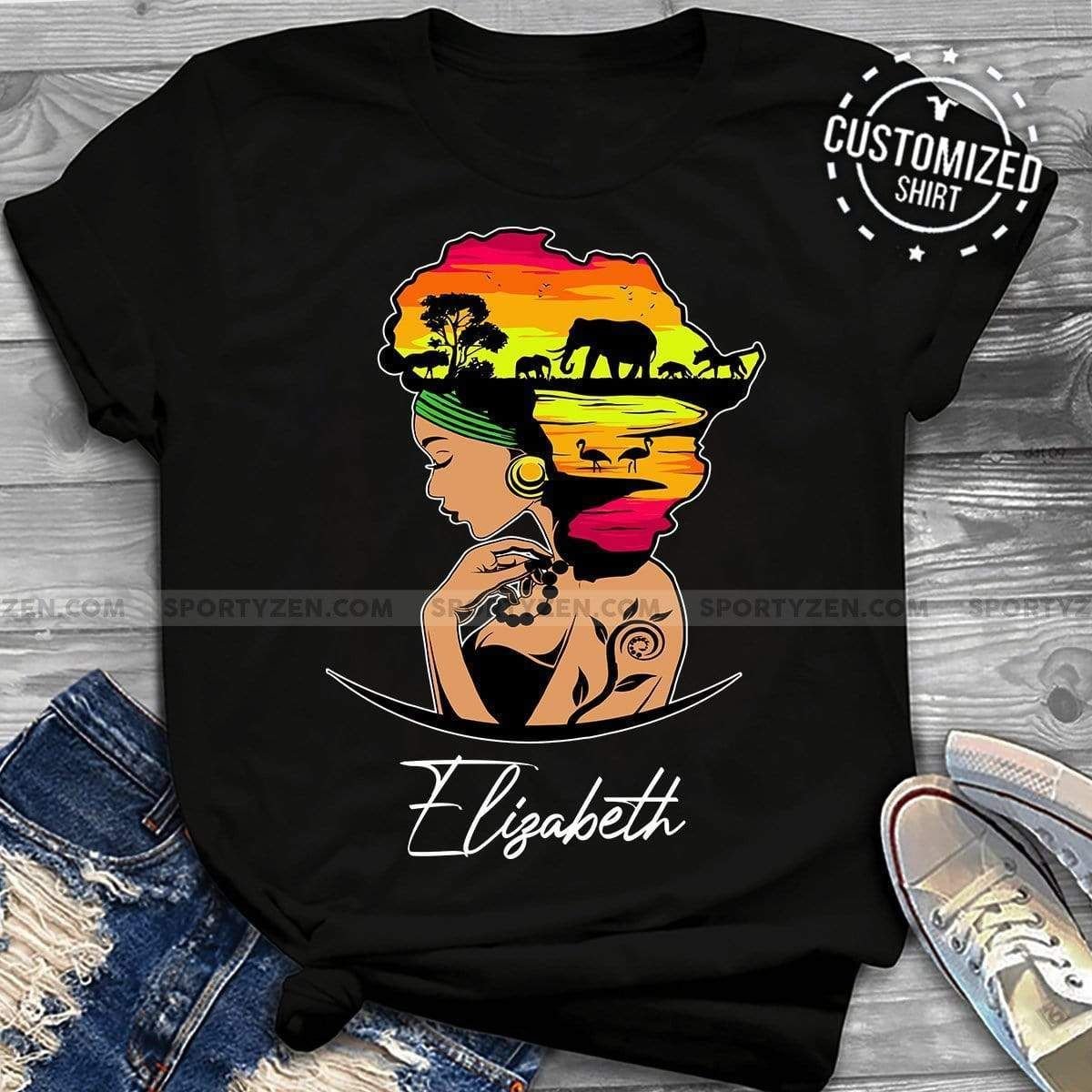 African girl animal hair T-shirt Custom Name #16H