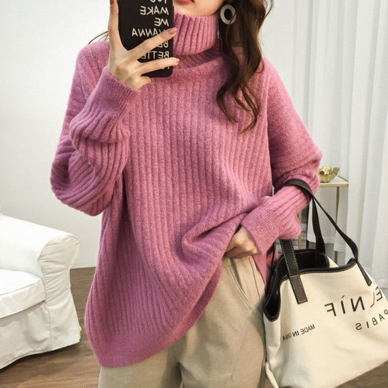 Women’s Turtleneck Loose Sweater Female Autumn and Winter Knit Bottoming Shirt Thick Warm Knitted Pullover Jumper Wholesale alx