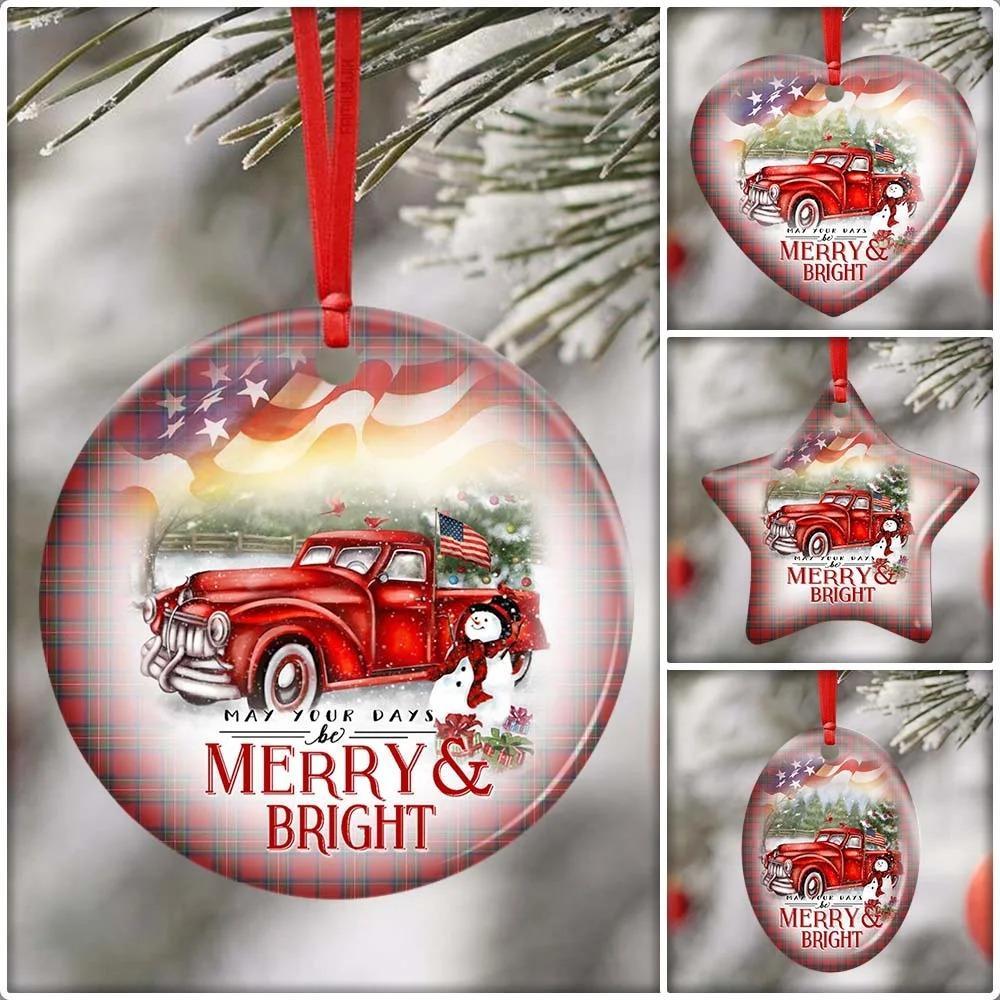 Red Truck Snowman Christmas Ceramic Ornament Christmas Home Decor