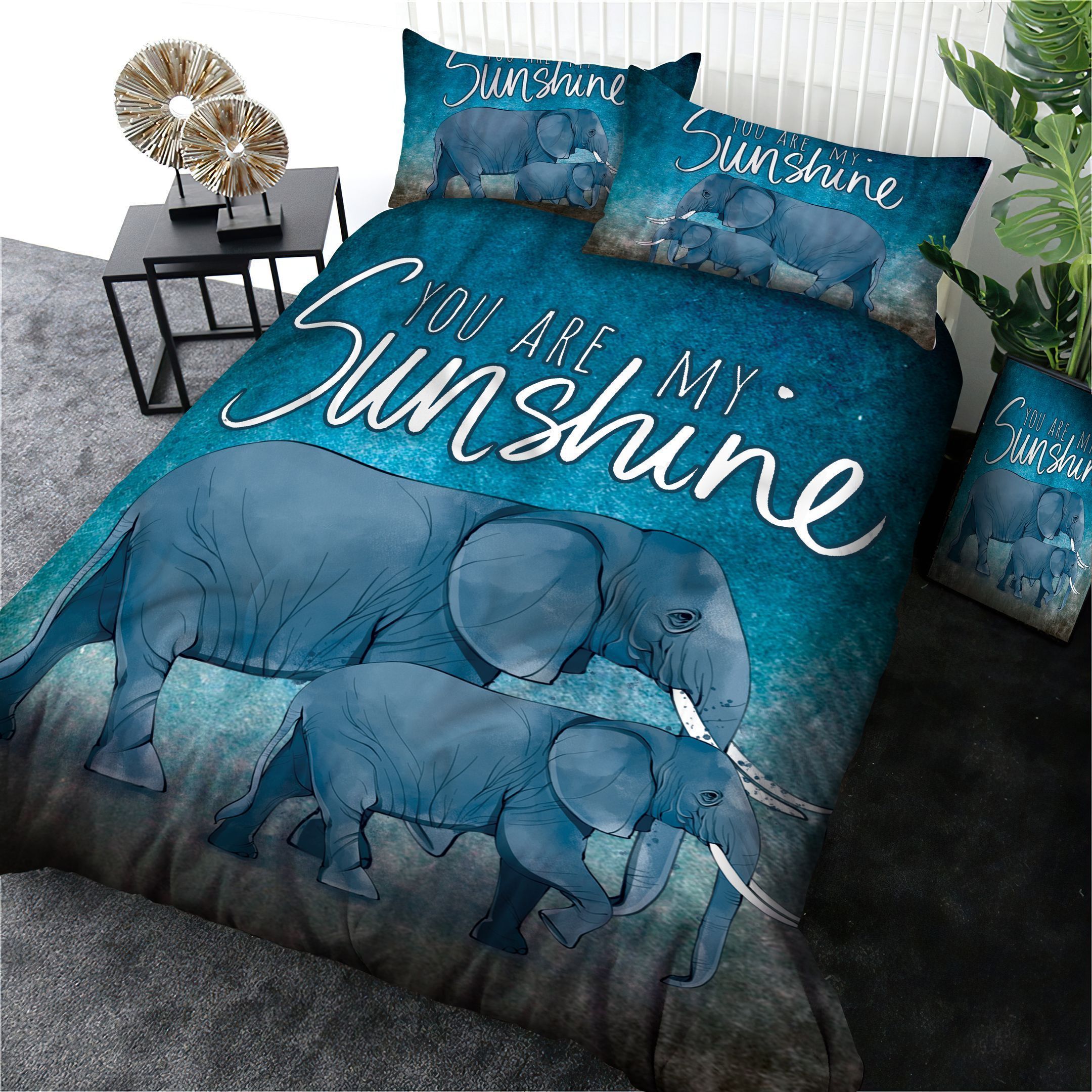 3D Elephant You Are My Sunshine Cotton Bed Sheets Spread Comforter Duvet Cover Bedding Sets