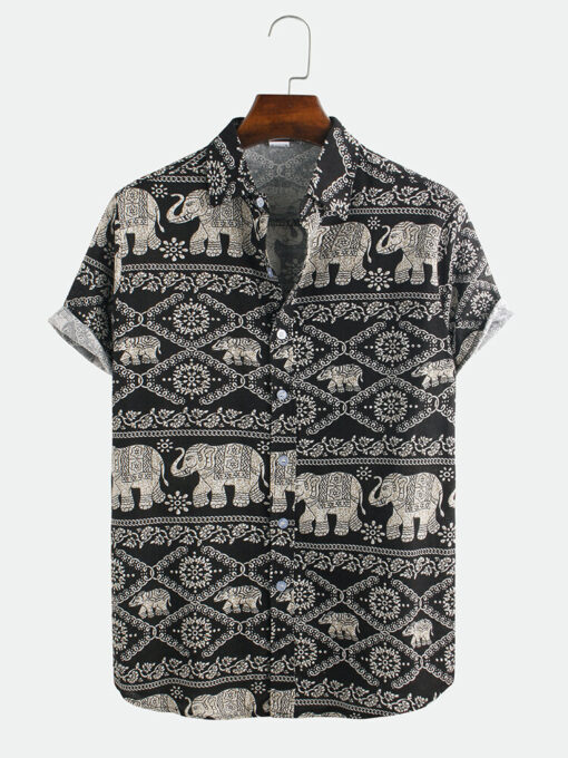 Ethnic Elephant Printed Hawaiian Hawaii Shirt