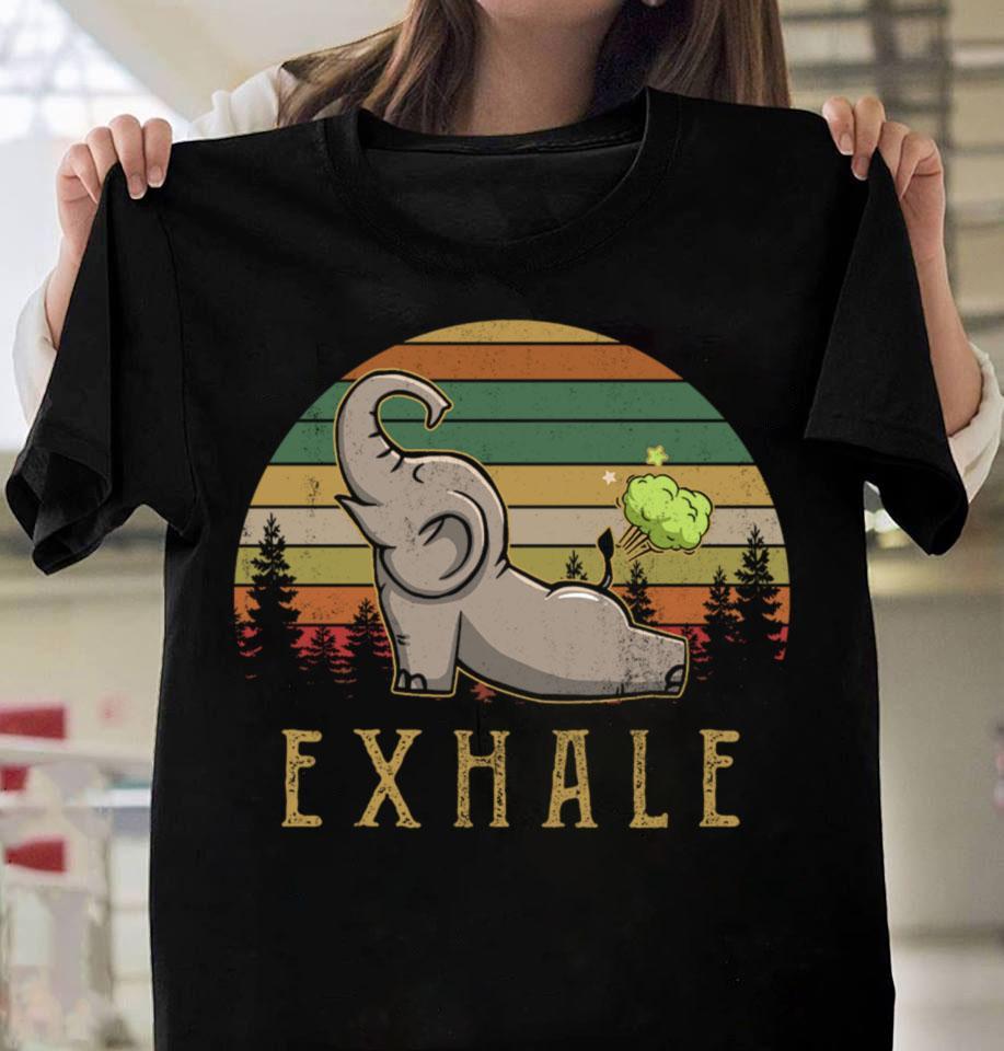 Retro Vintage Exhale Elephant Yoga  Funny Gift Graphic Unisex T Shirt, Sweatshirt, Hoodie Size S – 5XL