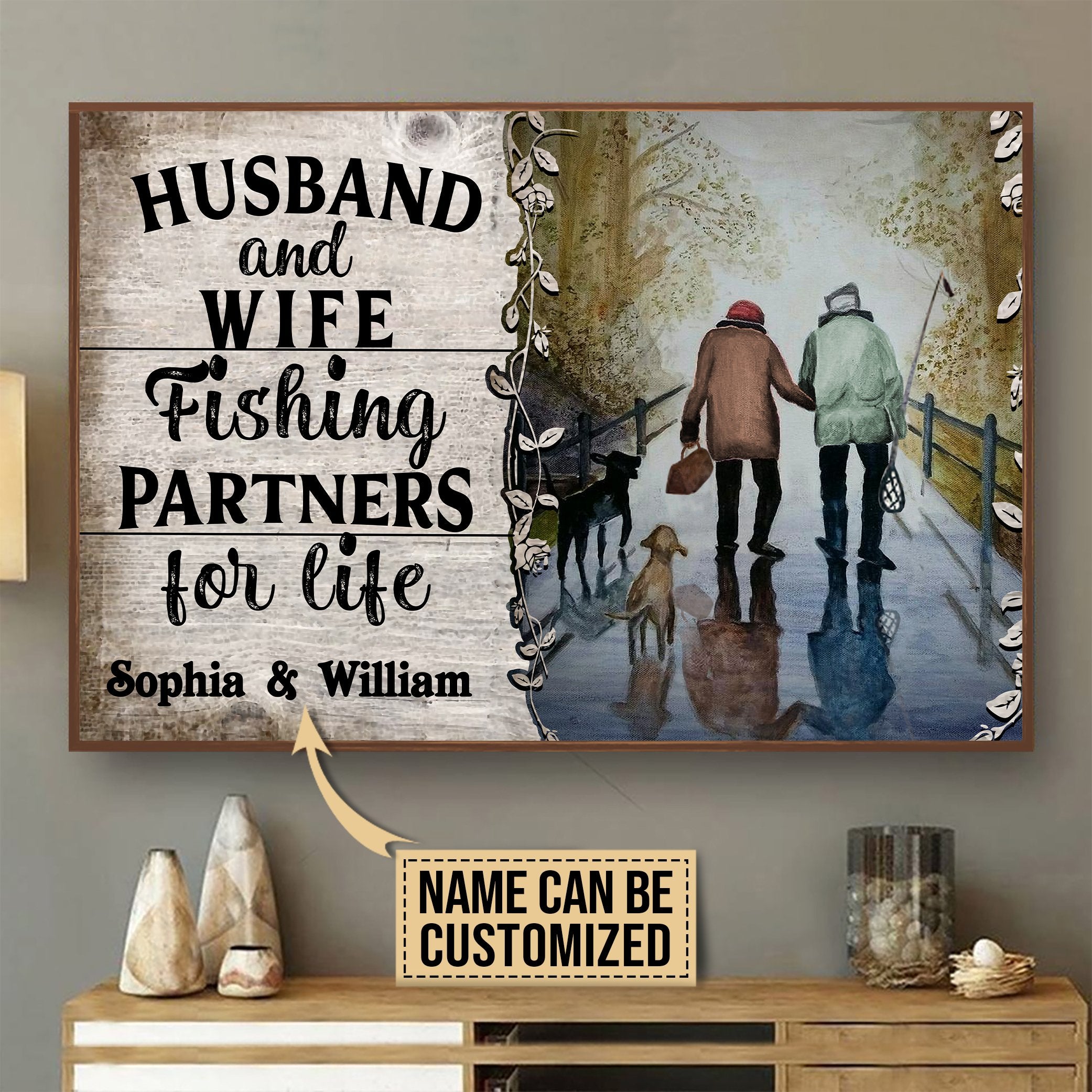 Aeticon Gifts Personalized Fishing Partners For Life Canvas Mom Dad Gift Home Decor