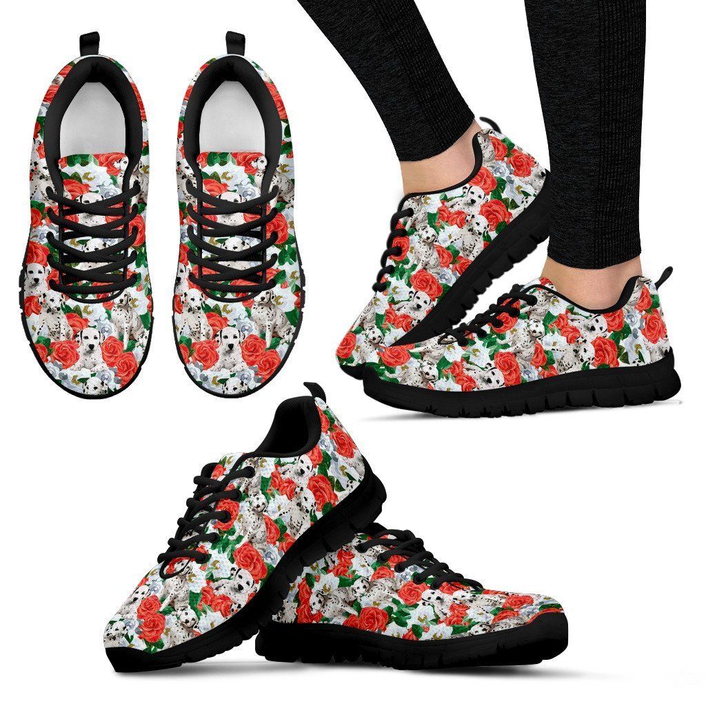 Dalmatian Dog Puppy Rose Pattern Print Sneakers Shoes