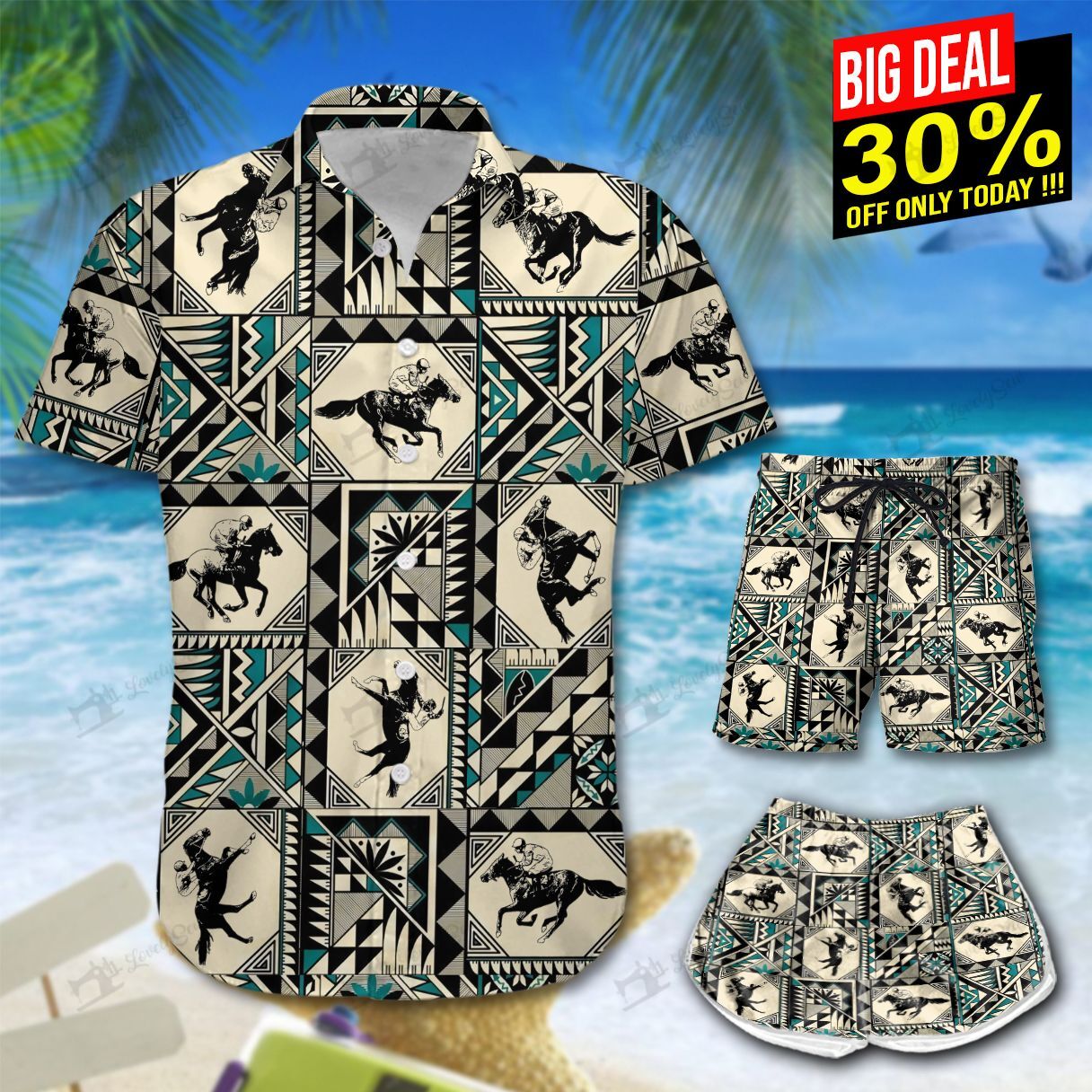 Horse Racing Hawaiian Shirt Shorts Ha82134