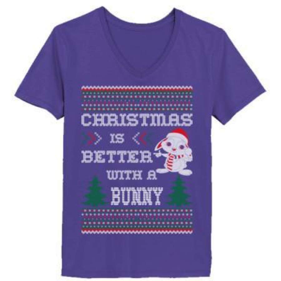 AGR Christmas Is Better With A Bunny – Ladies’ V-Neck T-Shirt