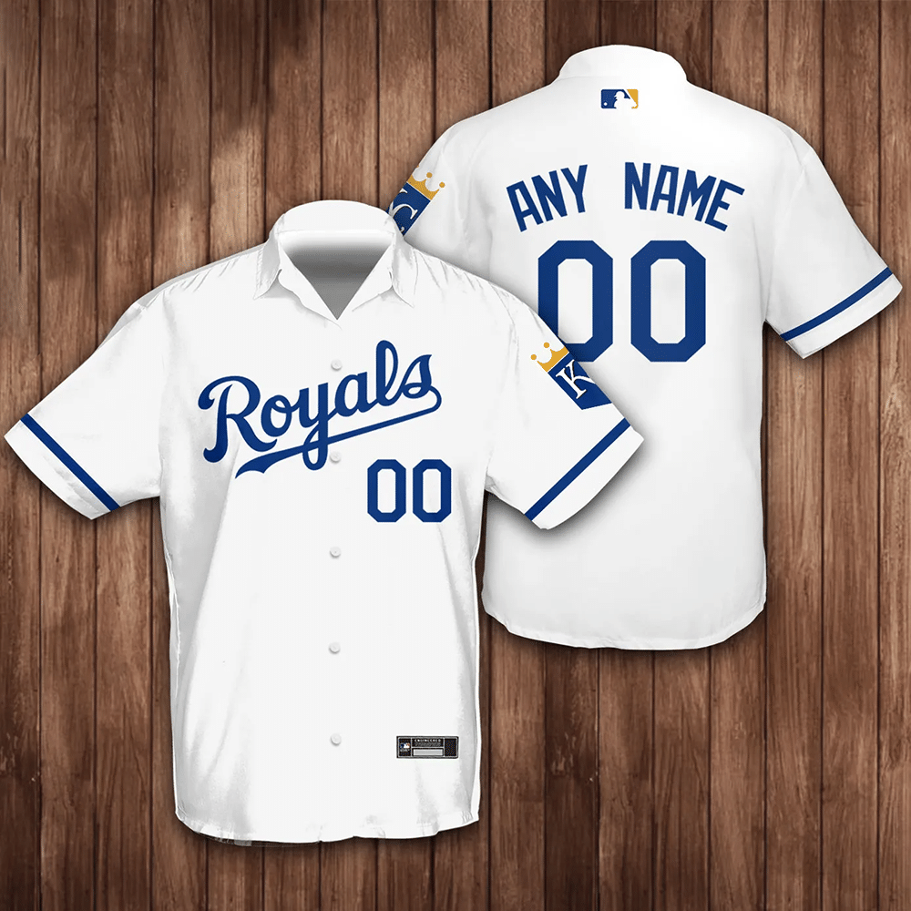 Personalized Name And Number Kansas City Royals Baseball All Over Print 3D Hawaiian Shirt – White