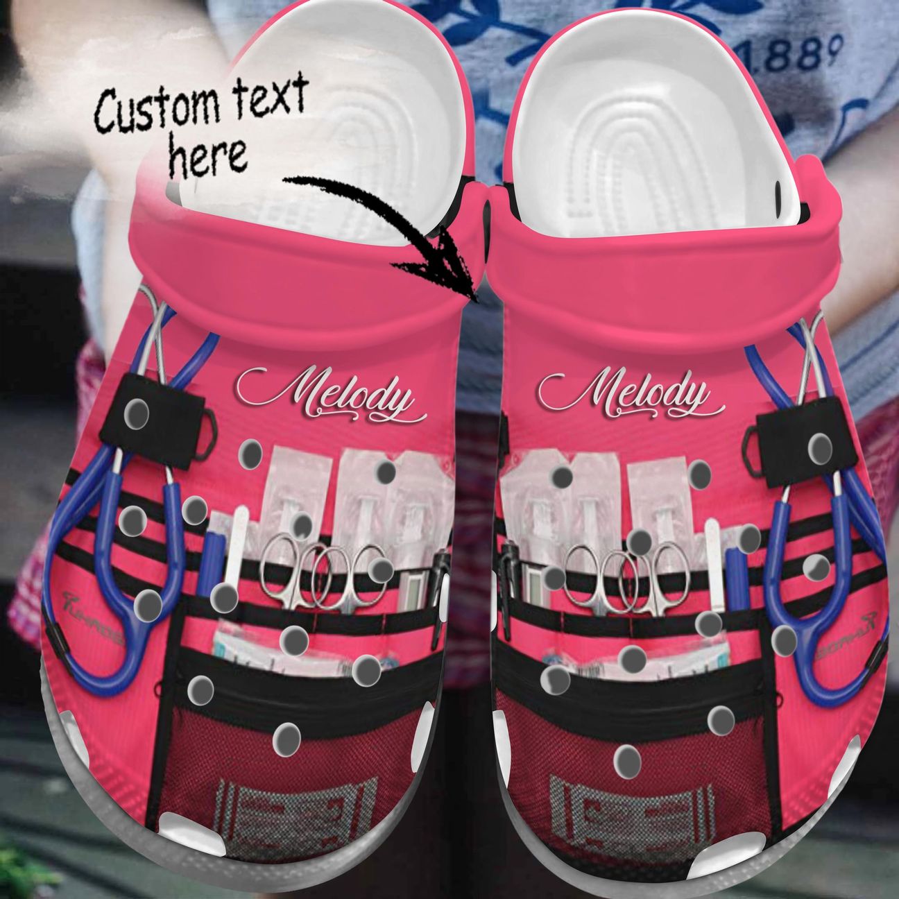 Nursing Kit Personalized Personalize Clog, Custom Name, Text, Fashion Style For Women, Men, Kid, Print 3D Whitesole