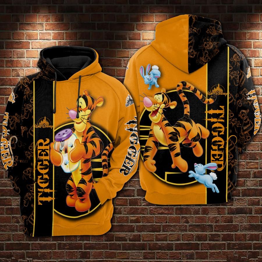 Cartoon Character Tigger Happy Hoodie All Over Printed 3D Unisex Men Women