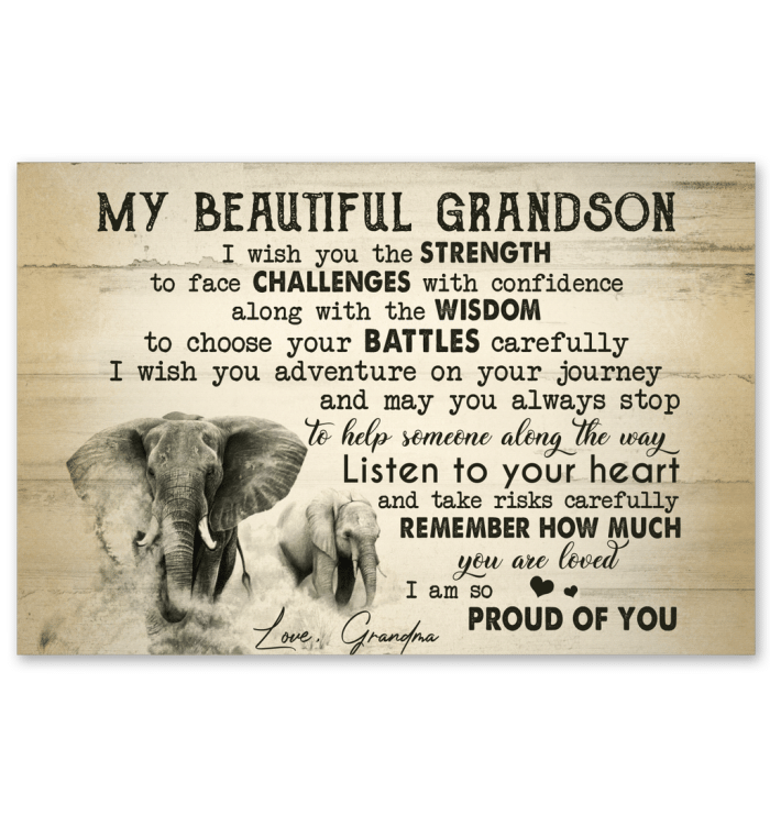 Listen To Your Heart Elephant Canvas Giving Grandson Horizontal Poster