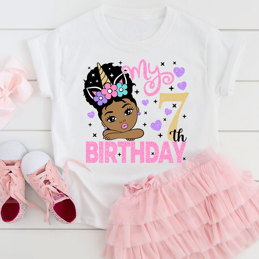 7Th Birthday Shirt, Black Girl, 7 Birthday Shirt, Unicorn Birthday Shirt, Seven Birthday Shirt, Cute Birthday Shirt Ideas, Best T Shirts 2021, Baby Shirt